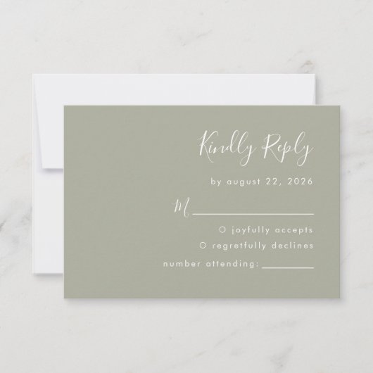 Modern Script Sage Green Wedding RSVP Kaartje (Voorkant)