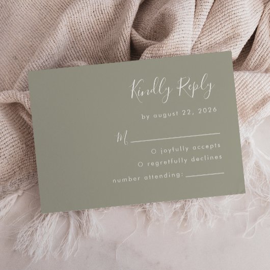 Modern Script Sage Green Wedding RSVP Kaartje