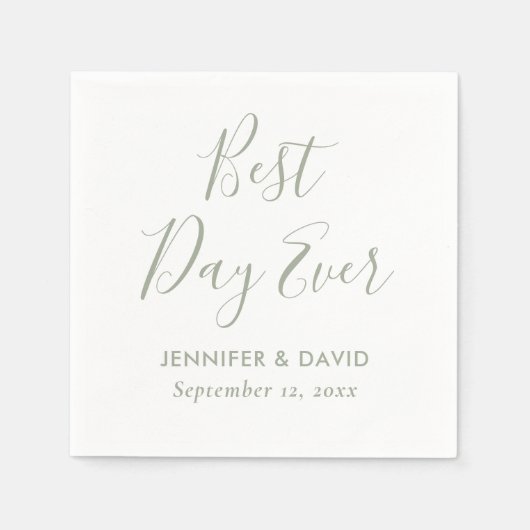 Modern Script Sage Green Wedding Servet (Voorkant)