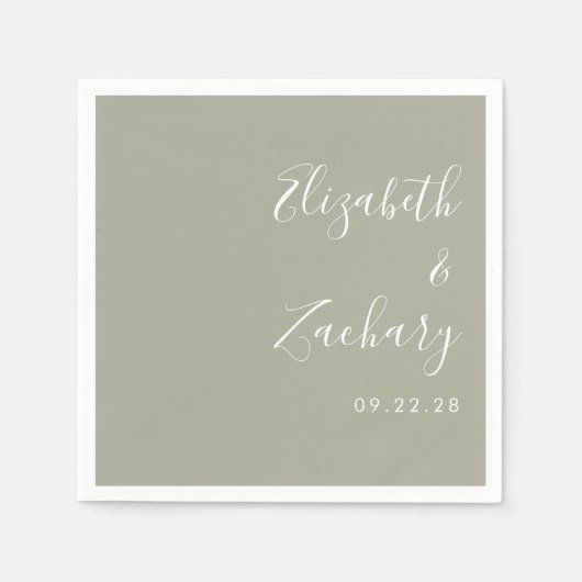 Modern Script Sage Green Wedding Servet (Voorkant)