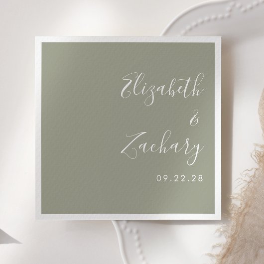 Modern Script Sage Green Wedding Servet