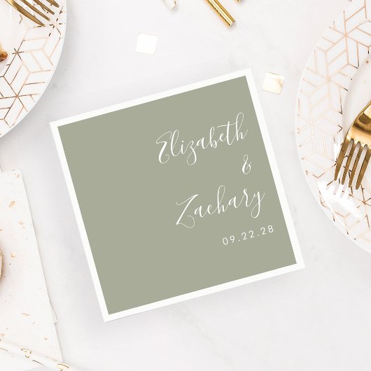 Modern Script Sage Green Wedding Servet