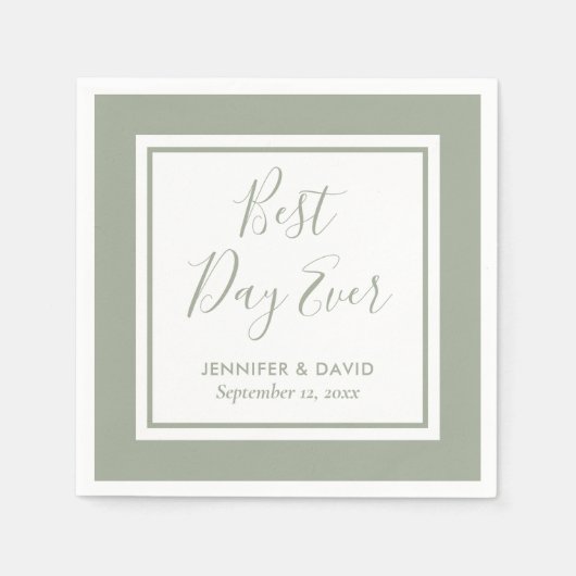 Modern Script Sage Green Wedding Servet (Voorkant)