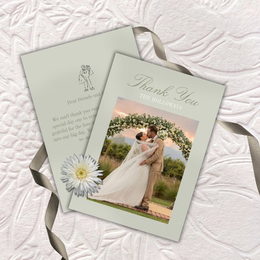 Modern Script Sage Green Wedding Thank You Card Bedankkaart