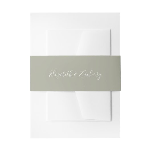 Modern Script Sage Green Wedding Uitnodigingen Wikkel (Voorkant Voorbeeld)