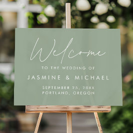 Modern Script Sage Green Wedding Welcome Acryl Bord
