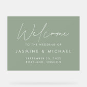 Modern Script Sage Green Wedding Welcome Acryl Bord (Voorkant)
