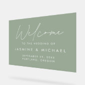Modern Script Sage Green Wedding Welcome Acryl Bord (Hoek)