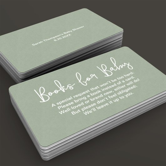 Modern Script Sage Groen Baby shower Boekaanvraag Informatiekaartje