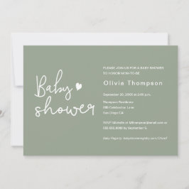 Modern script Sage groen Baby shower Kaart