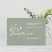 Modern script Sage groen Baby shower Kaart (Staand voorkant)