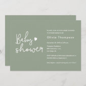 Modern script Sage groen Baby shower Kaart (Voorkant / Achterkant)