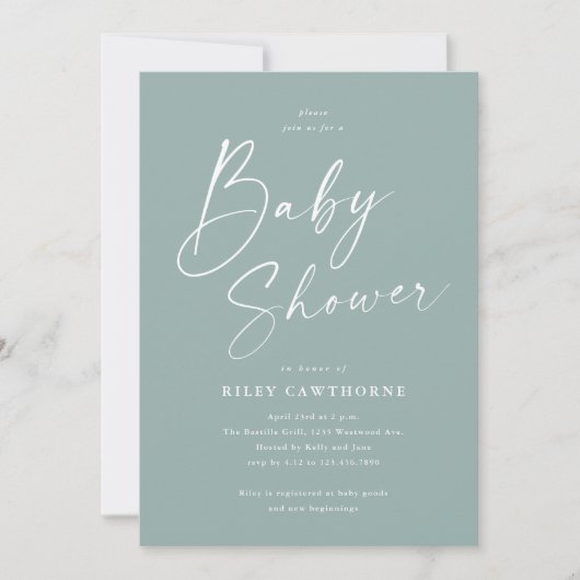 Modern Script Sage Groen Baby shower Kaart (Voorkant)