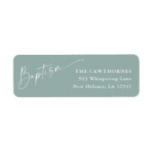 Modern Script Sage Groene Doop Retouradres Etiket (Voorkant)