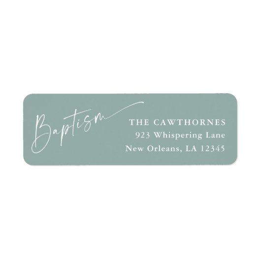 Modern Script Sage Groene Doop Retouradres Etiket (Voorkant)