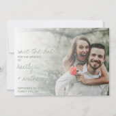 Modern Script Sage Groene Minimalistische Foto Save The Date (Voorkant)