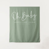Modern Script Sage Oh Baby Baby shower Achtergrond Wandkleed (Voorkant)