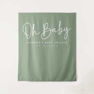 Modern Script Sage Oh Baby Baby shower Achtergrond Wandkleed