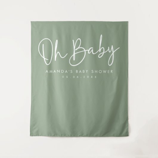 Modern Script Sage Oh Baby Baby shower Achtergrond Wandkleed (Voorkant)