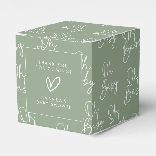 Modern Script Sage Oh Baby Eenvoudig Baby shower Bedankdoosjes (Voorkant Zijde)