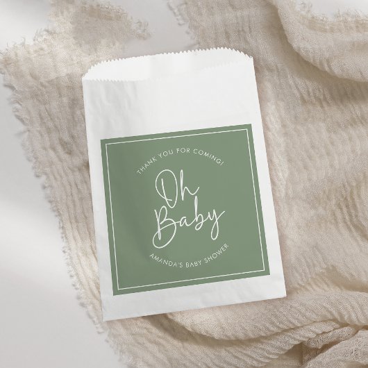 Modern Script Sage Oh Baby Eenvoudig Baby shower Bedankzakje