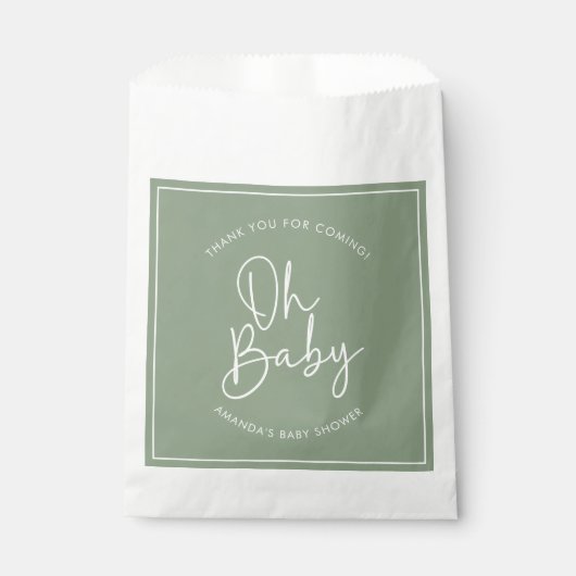 Modern Script Sage Oh Baby Eenvoudig Baby shower Bedankzakje (Voorkant)