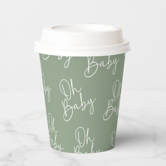 Modern Script Sage Oh Baby Eenvoudig Baby shower Papieren Bekers (Voorkant)