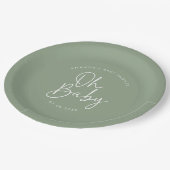 Modern Script Sage Oh Baby Eenvoudig Baby shower Papieren Bordje (Gekanteld)