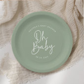 Modern Script Sage Oh Baby Eenvoudig Baby shower Papieren Bordje