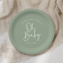 Modern Script Sage Oh Baby Eenvoudig Baby shower Papieren Bordje