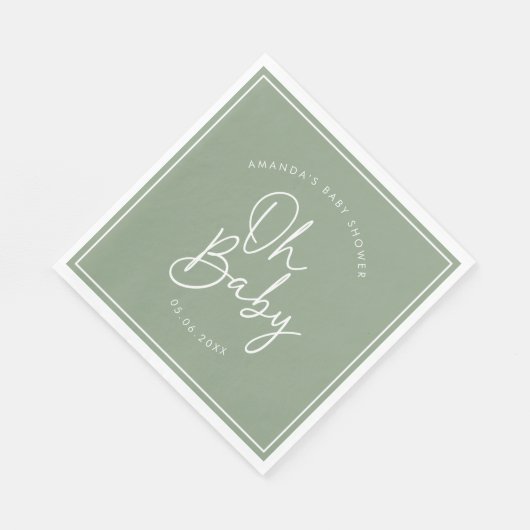 Modern Script Sage Oh Baby Eenvoudig Baby shower Servet (Hoek)