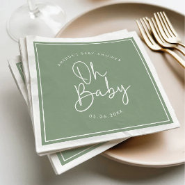 Modern Script Sage Oh Baby Eenvoudig Baby shower Servet