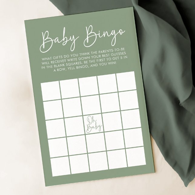 Modern Script Sage Oh Baby shower Baby Bingogame (Creator heeft geüpload)