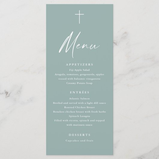 Modern Script Saliegroen Doop Menu (Voorkant)