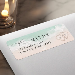 Modern Script Sand Hearts Beach Retouradres Etiket