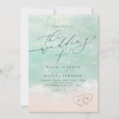 Modern Script Sand Hearts Beach Wedding Alles in é Kaart (Voorkant)