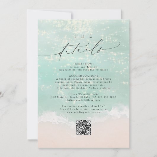 Modern Script Sand Hearts Beach Wedding Alles in é Kaart (Achterkant)