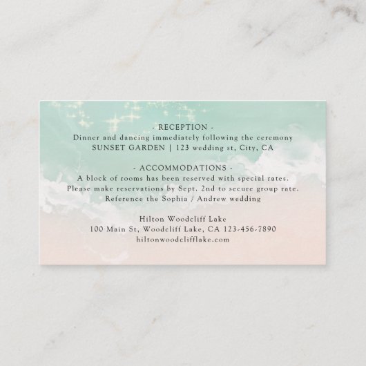 Modern Script Sand Hearts Beach Wedding Details Plaatskaartje (Achterkant)