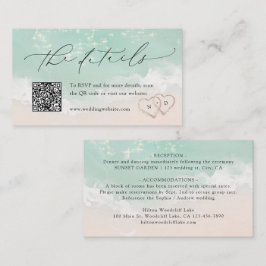 Modern Script Sand Hearts Beach Wedding Details Plaatskaartje