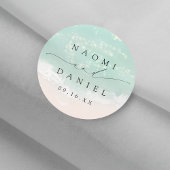 Modern Script Sand Hearts Beach Wedding Favors Ronde Sticker