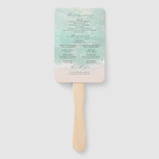 Modern Script Sand Hearts Beach Wedding Program Handwaaier (Achterkant)