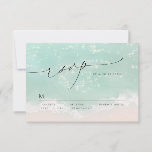 Modern Script Sand Hearts Beach Wedding RSVP (Voorkant)