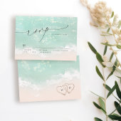 Modern Script Sand Hearts Beach Wedding RSVP Kaartje