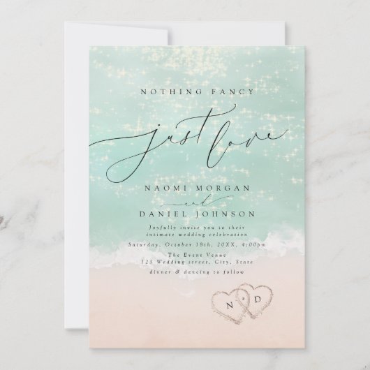 Modern Script Sand Hearts Niets Fancy Alleen Liefd Kaart (Voorkant)