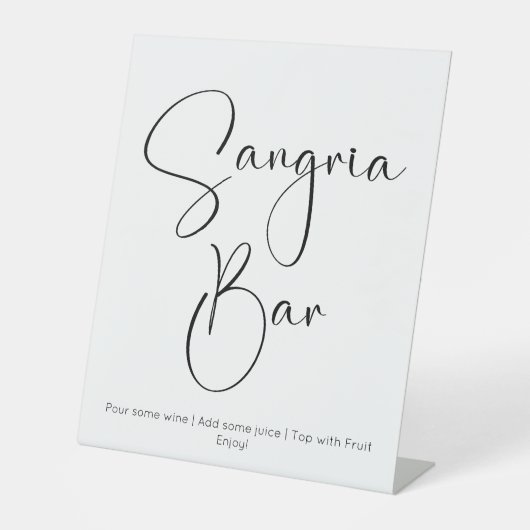 Modern Script Sangria Bar-Vrijgezellenfeest Reclamebord Met Voetstuk (Voorkant)
