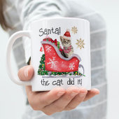 Modern Script Santa Cat Waterverf Funny Christmas Tweekleurige Koffiemok