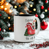 Modern Script Santa Cat Waterverf Funny Christmas Tweekleurige Koffiemok