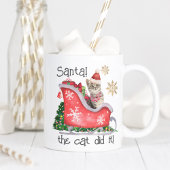 Modern Script Santa Cat Waterverf Funny Christmas Tweekleurige Koffiemok