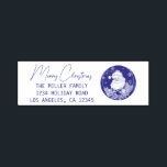 Modern Script Santa Merry Christmas Retouradres Zelfinktende Stempel<br><div class="desc">Vintage kerst retour adres met vrolijke kerstgroet in stijlvol trendy modern script en de kerstman in een cirkel lijst op een blauwe achtergrond.</div>
