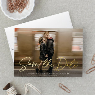 Modern Script SAVE THE DATE Foto ECHT Folie Uitnodiging